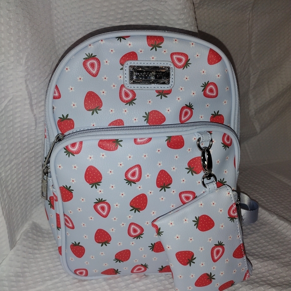 The Madden Girl MG245215 Strawberry Backpack  and Coin Pouch Set - Picture 1 of 8